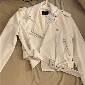 Bershka white leather jacket